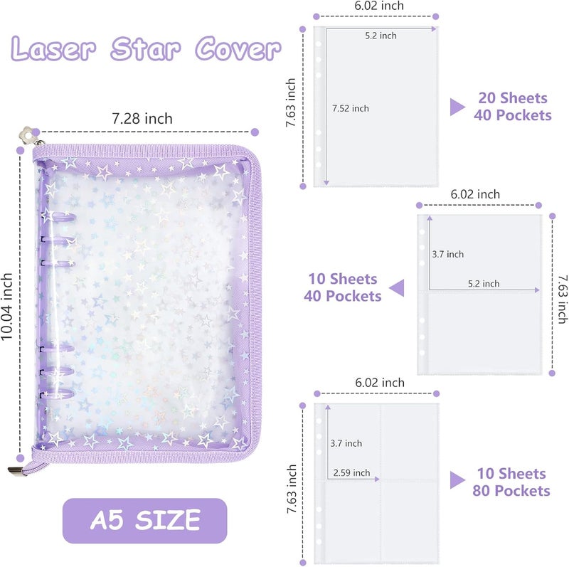 Ruatu Sticker Organizer Binder - Reusable Sticker Collecting Book Storage Album Holder with Pocket Pages A5 Zipper Cover Collection Container (Purple) - Image 5